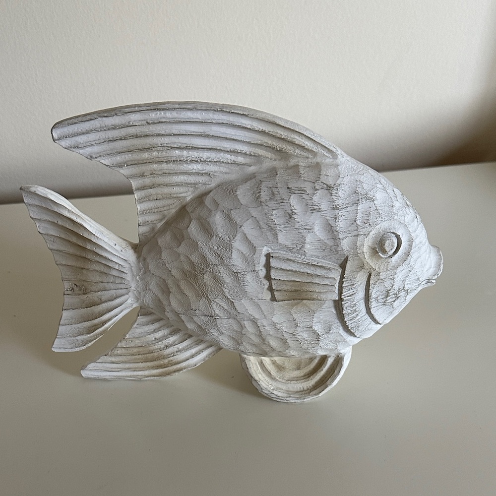 Hand-Carved White Fish Accent for Decor